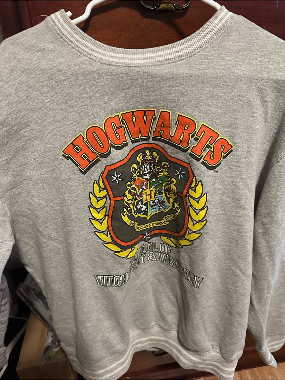Warner Bros. Gray Hogwarts Crest Kids Sweatshirt with Orange Lettering